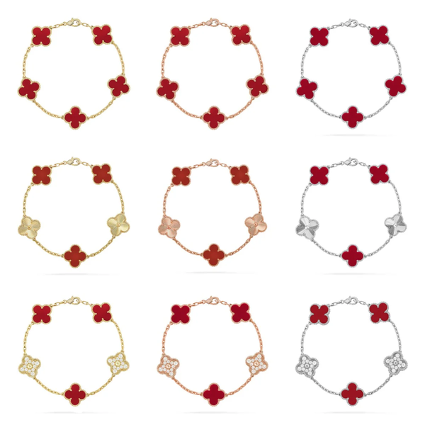 [LumiVibe] CLOVER 5 MOTIF RED CORNELIAN BRACELET COLLECTION