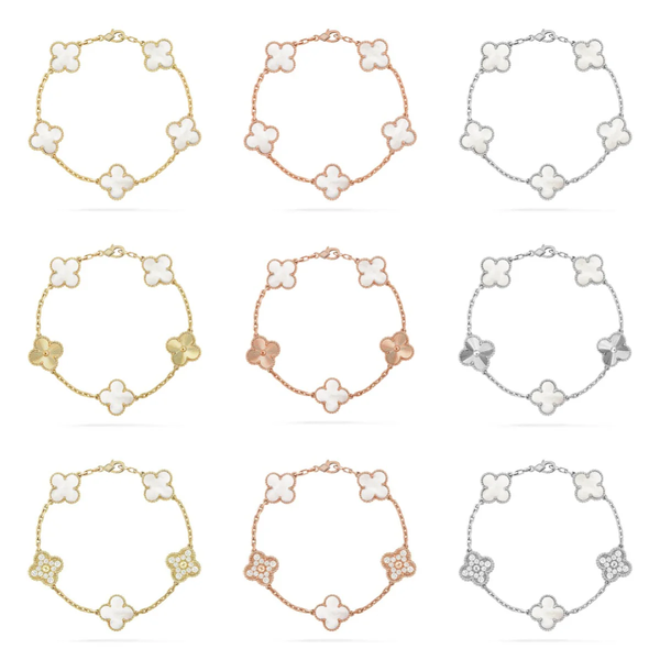[LumiVibe]CLOVER WHITE PEARL MOP 5 MOTIF BRACELET COLLECTION