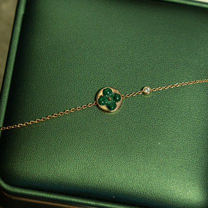 [LumiVibe]SUN MALACHITE 1 DIAMOND PINK GOLD BRACELET