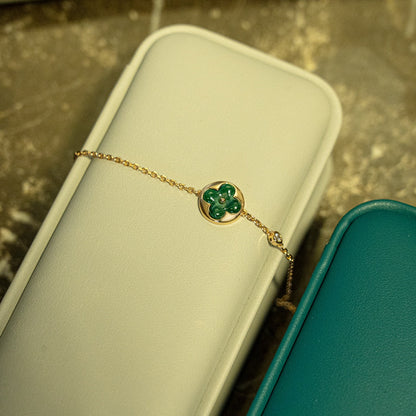 [LumiVibe]SUN MALACHITE 1 DIAMOND PINK GOLD BRACELET