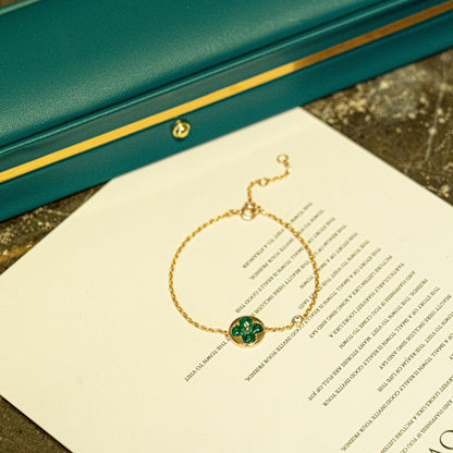 [LumiVibe]SUN MALACHITE 1 DIAMOND PINK GOLD BRACELET