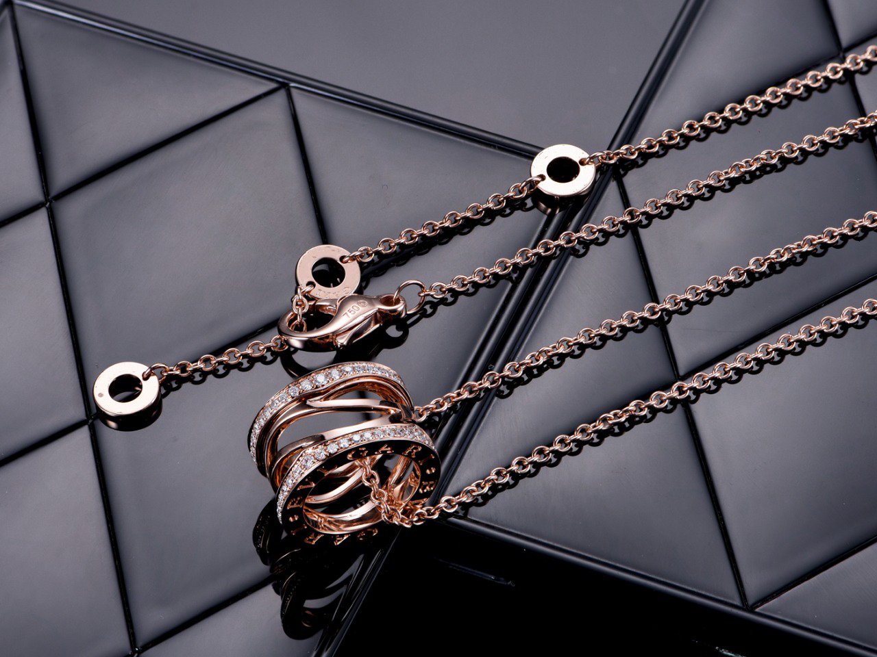 [LumiVibe]ZERO 1 PINK GOLD DIAMOND OPEN NECKLACE