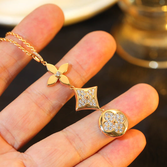 [LumiVibe]STAR AND SUN DIAMOND PINK GOLD NECKLACE