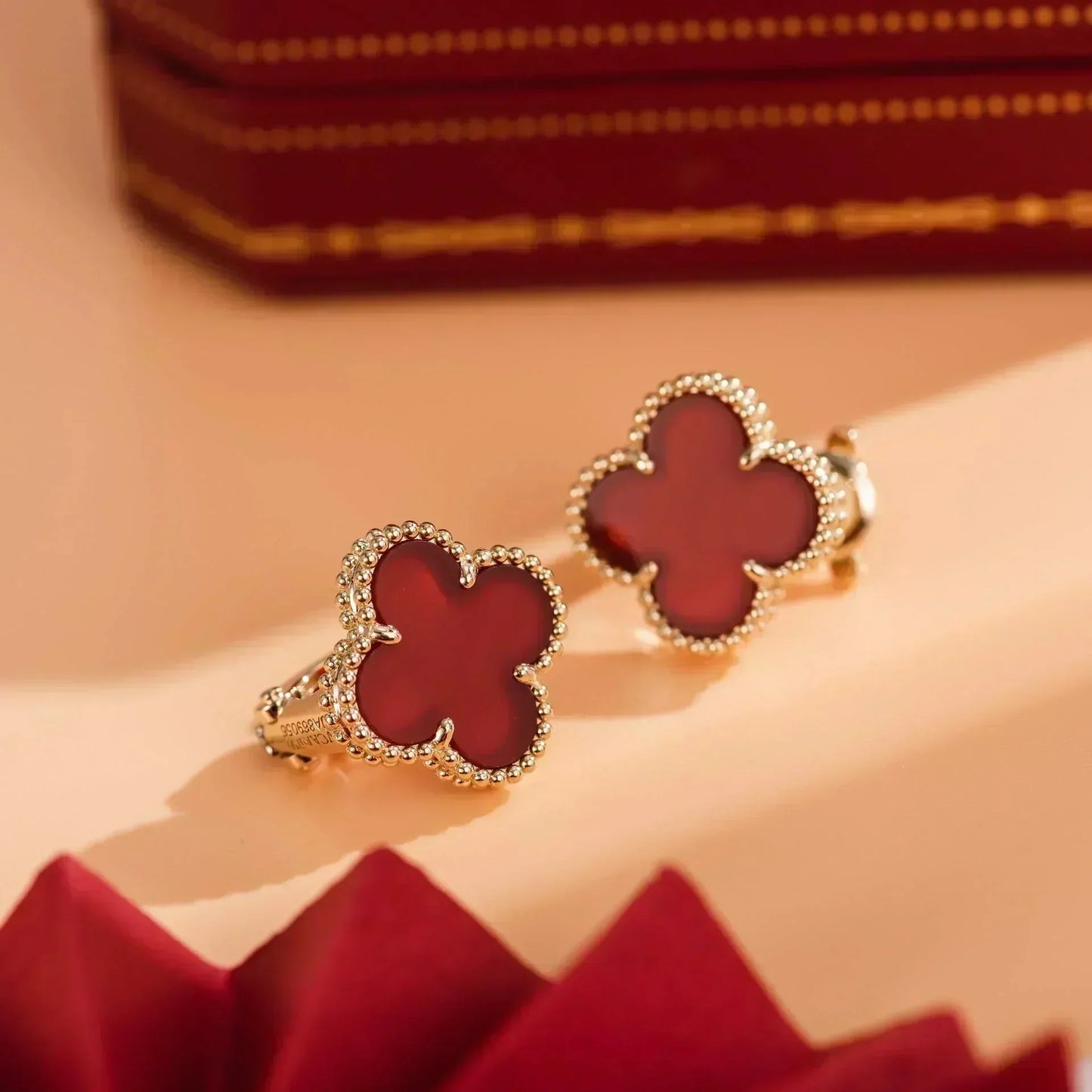 [LumiVibe]CLOVER MEDIUM 1 MOTIFS CARNELIAN  EARRINGS