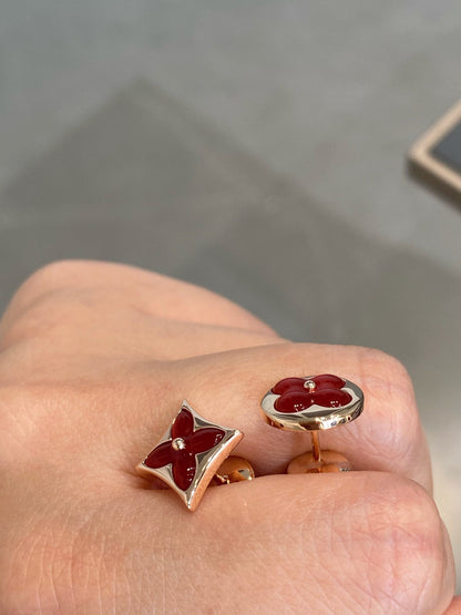 [LumiVibe]STAR AND SUN PINK GOLD CARNELIAN STUD EARRINGS
