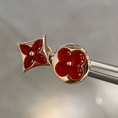 [LumiVibe]STAR AND SUN PINK GOLD CARNELIAN STUD EARRINGS