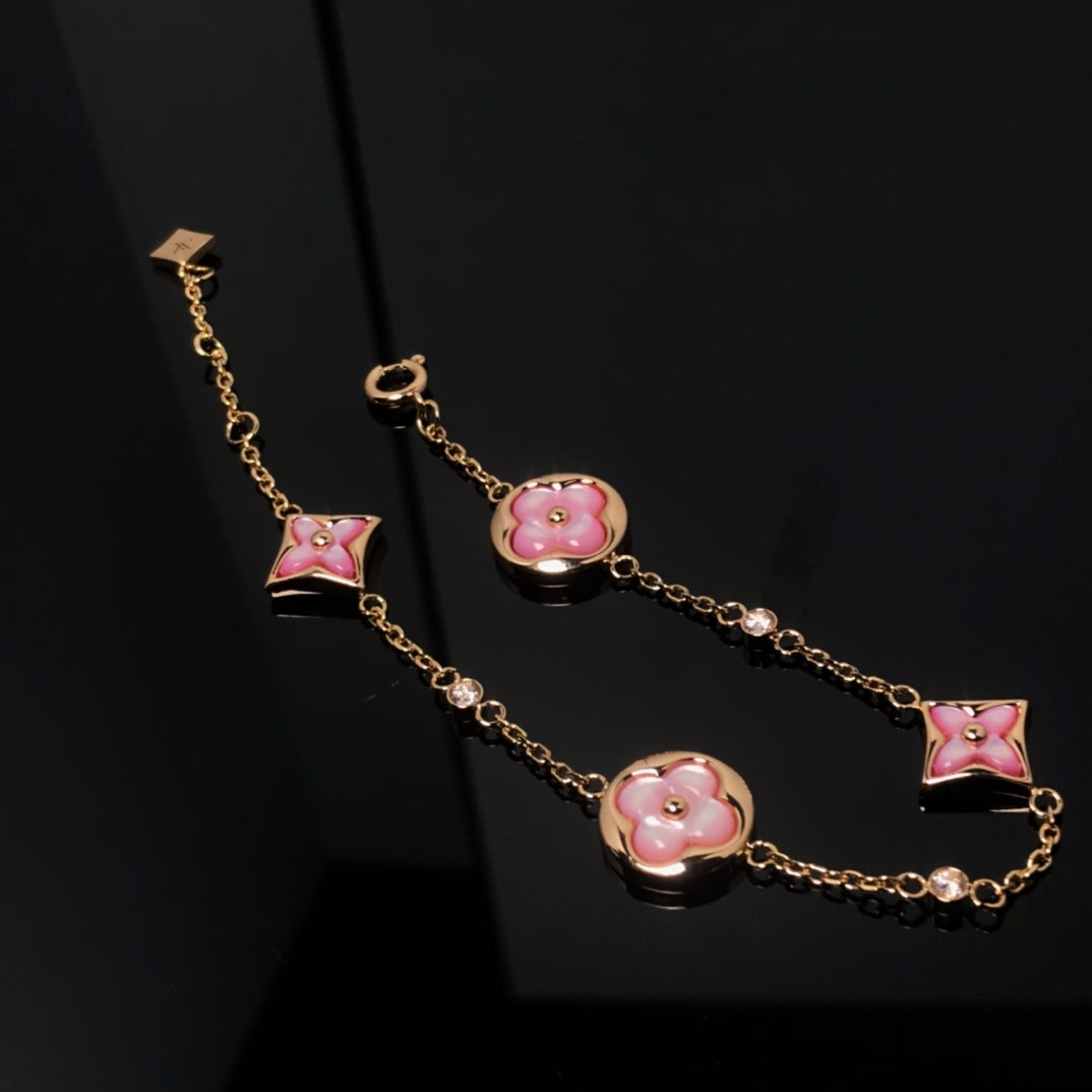 [LumiVibe]STAR AND SUN 4 MOTIF PINK MOP PINK GOLD BRACELET