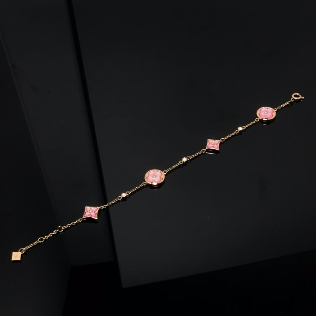 [LumiVibe]STAR AND SUN 4 MOTIF PINK MOP PINK GOLD BRACELET