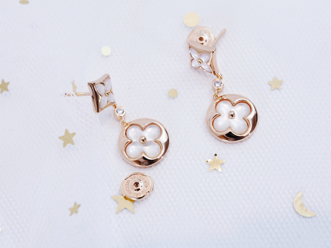 [LumiVibe]STAR AND SUN PINK GOLD MOP DROP EARRINGS