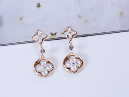 [LumiVibe]STAR AND SUN PINK GOLD MOP DROP EARRINGS
