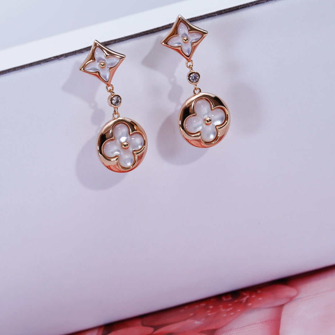 [LumiVibe]STAR AND SUN PINK GOLD MOP DROP EARRINGS