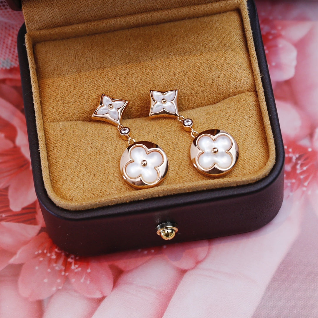[LumiVibe]STAR AND SUN PINK GOLD MOP DROP EARRINGS
