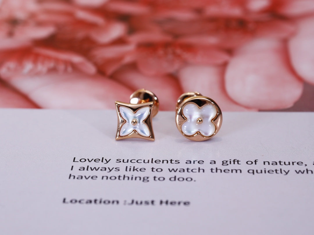 [LumiVibe]STAR AND SUN PINK GOLD MOP STUD EARRINGS