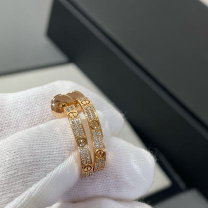 [LumiVibe]LOVE DIAMOND PINK GOLD HOOP EARRINGS