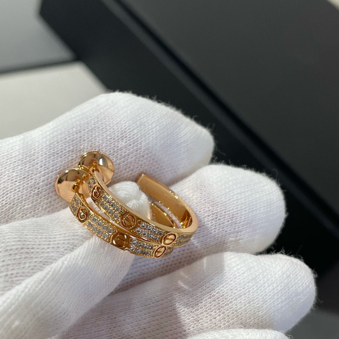 [LumiVibe]LOVE DIAMOND PINK GOLD HOOP EARRINGS