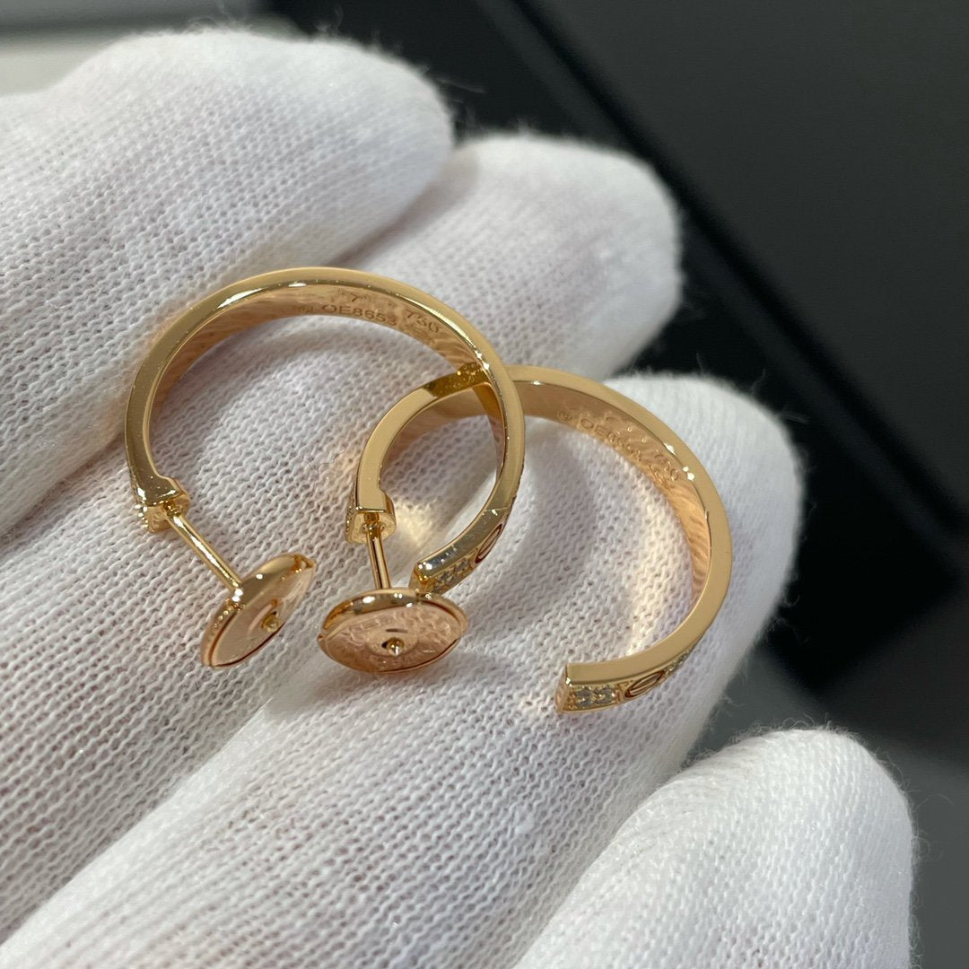 [LumiVibe]LOVE DIAMOND PINK GOLD HOOP EARRINGS