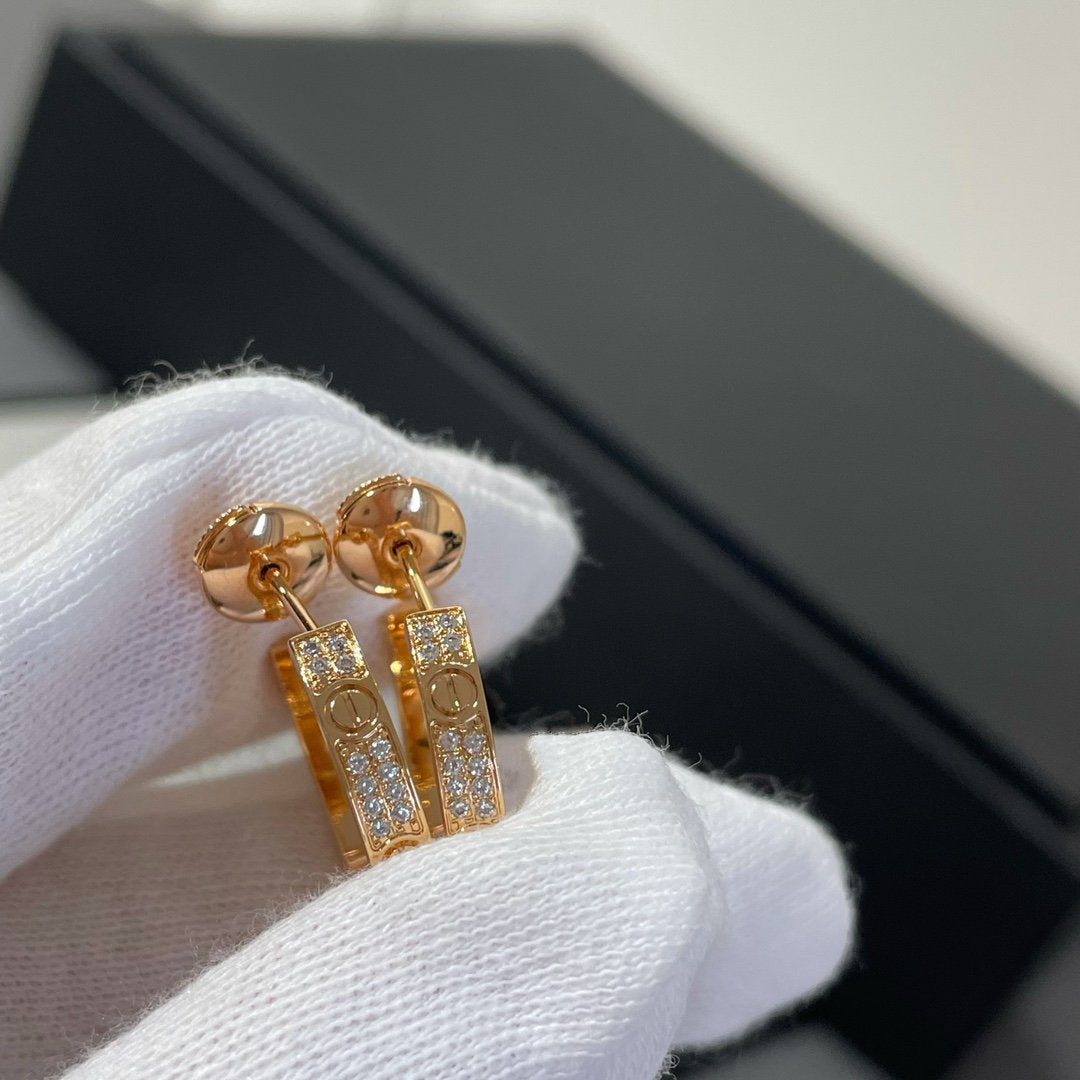 [LumiVibe]LOVE DIAMOND PINK GOLD HOOP EARRINGS