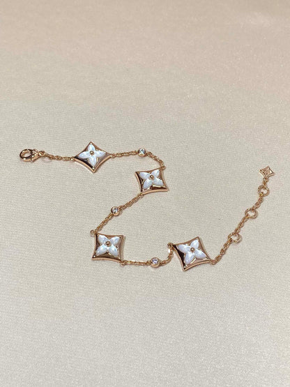 [LumiVibe]STAR 4 MOTIF MOP DIAMOND PINK GOLD BRACELET