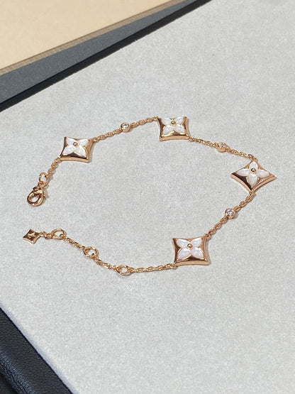 [LumiVibe]STAR 4 MOTIF MOP DIAMOND PINK GOLD BRACELET