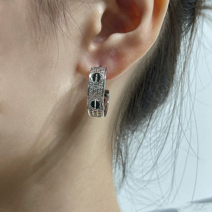 [LumiVibe]LOVE CERAMIC DIAMOND PAVED SILVER EARRINGS