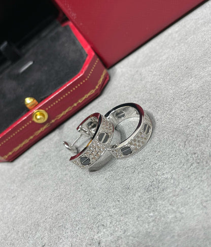 [LumiVibe]LOVE CERAMIC DIAMOND PAVED SILVER EARRINGS