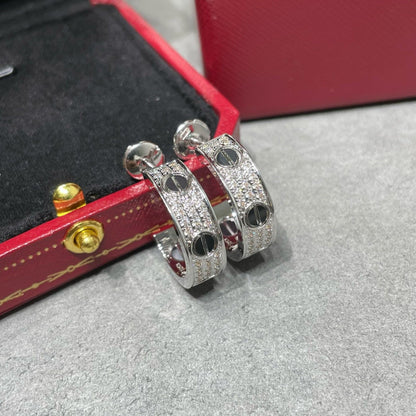 [LumiVibe]LOVE CERAMIC DIAMOND PAVED SILVER EARRINGS