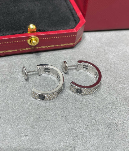 [LumiVibe]LOVE CERAMIC DIAMOND PAVED SILVER EARRINGS