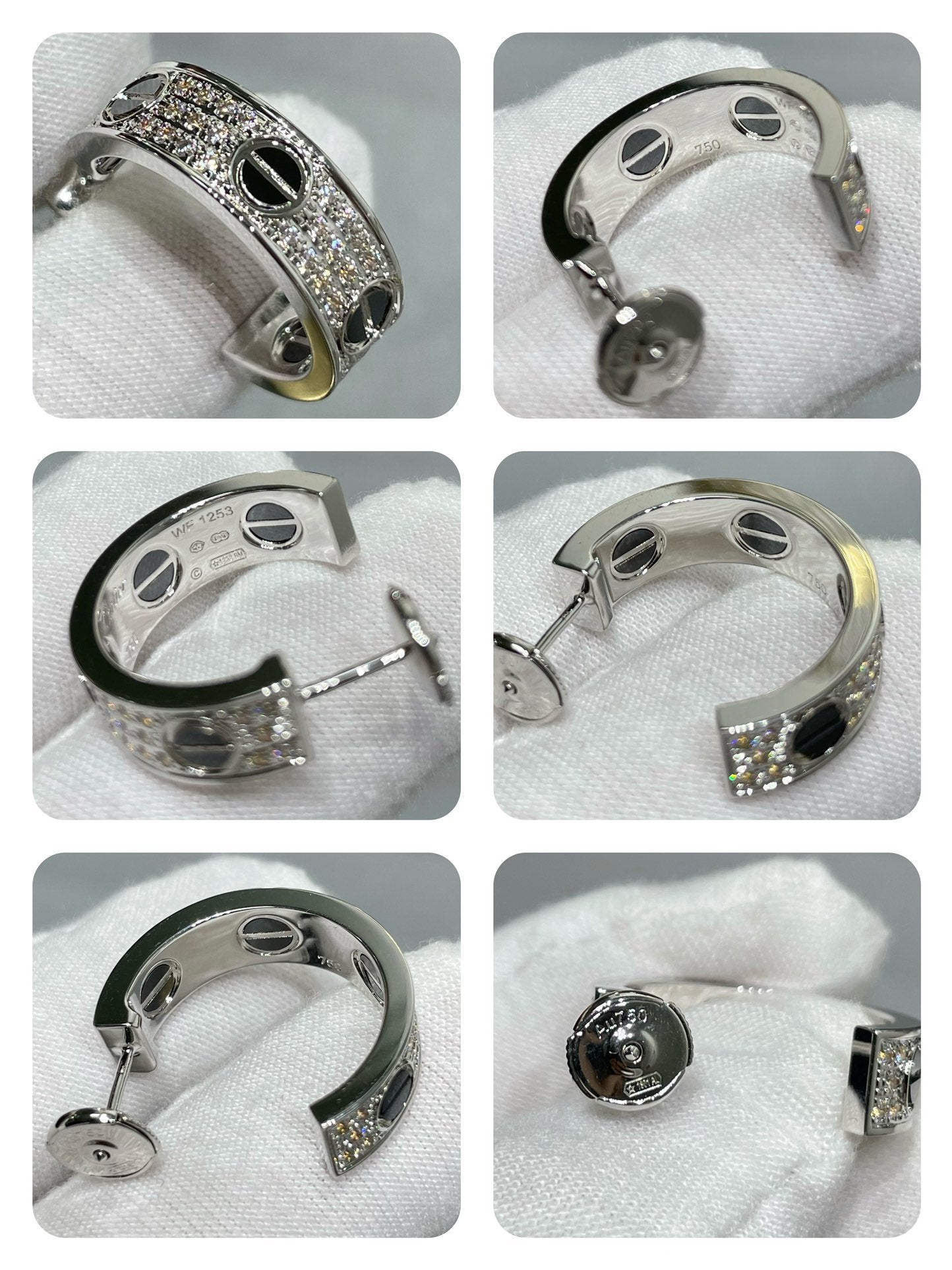 [LumiVibe]LOVE CERAMIC DIAMOND PAVED SILVER EARRINGS