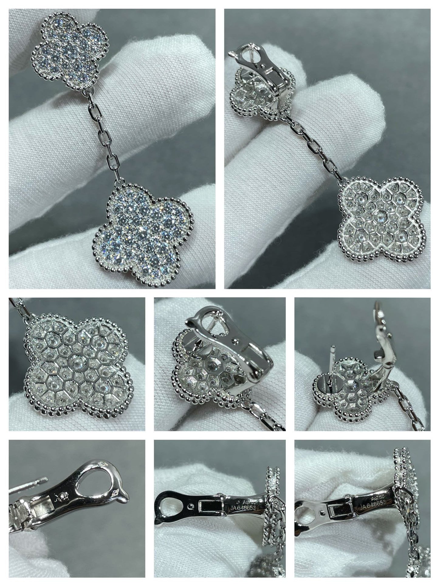 [LumiVibe]CLOVER 2 MOTIFS DIAMOND PAVED SILVER EARRINGS