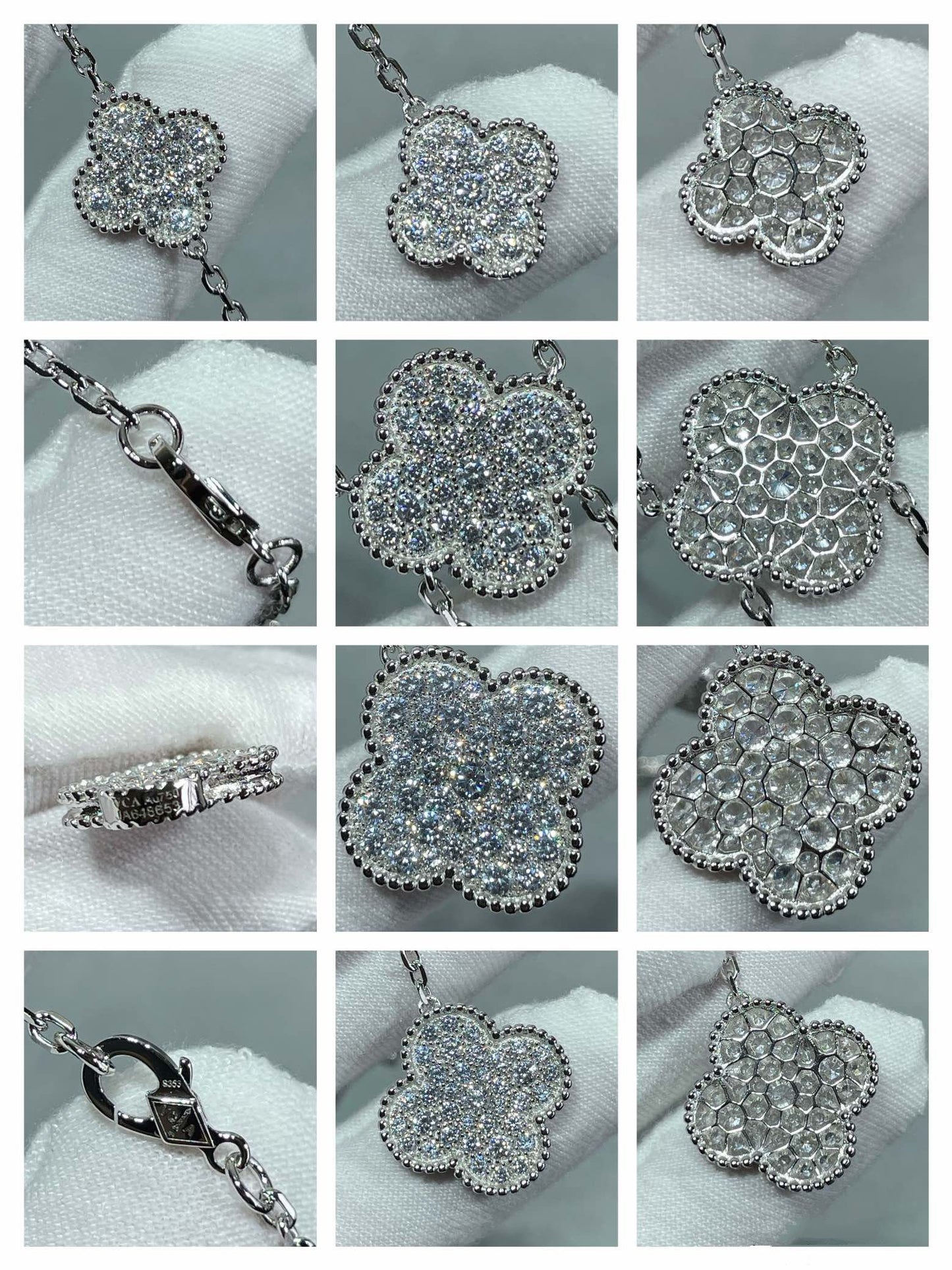 [LumiVibe]CLOVER 6 MOTIF DIAMOND PAVED NECKLACE