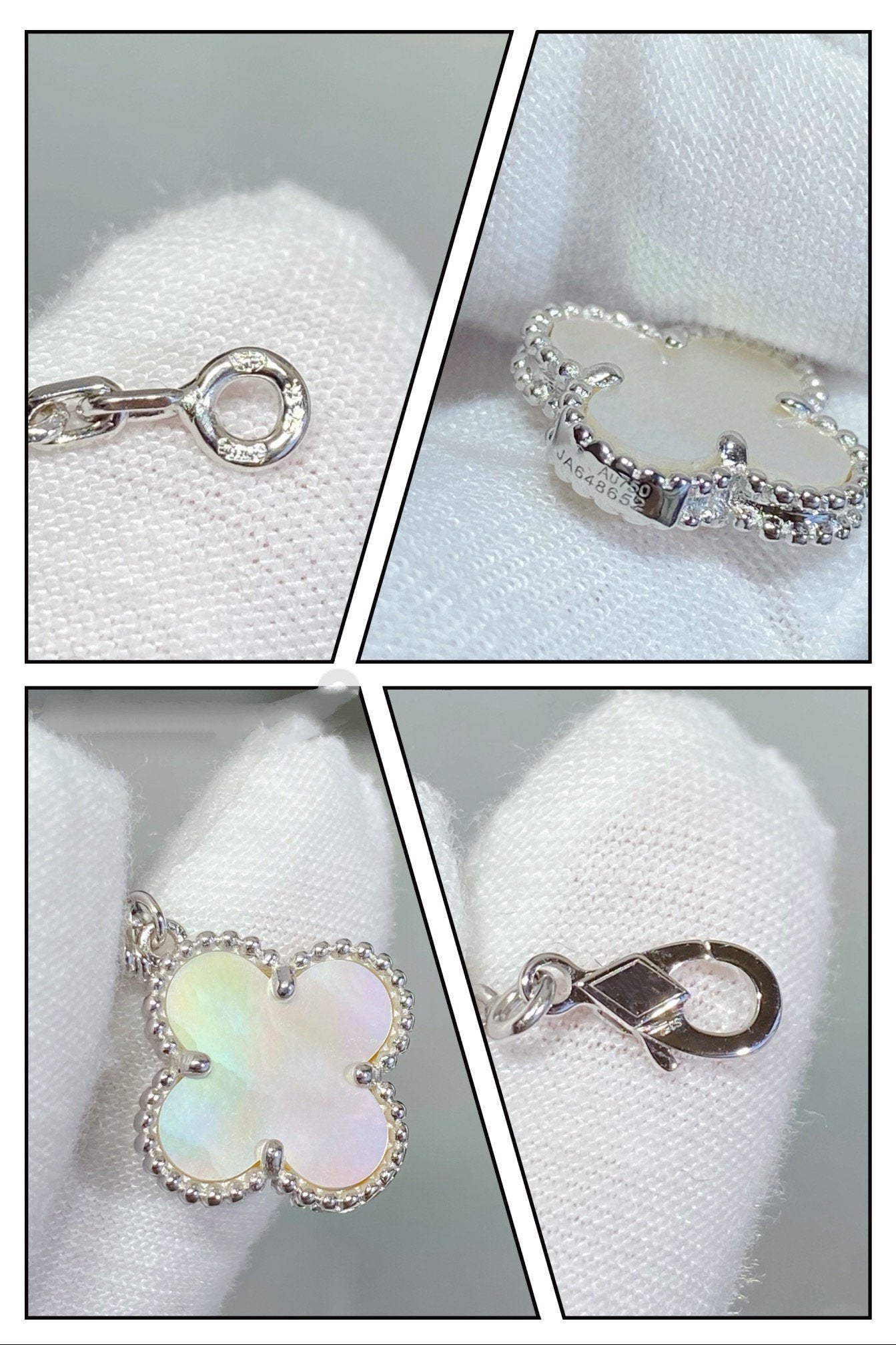 [LumiVibe]CLOVER 5 MOTIF WHITE MOP SILVER BRACELET