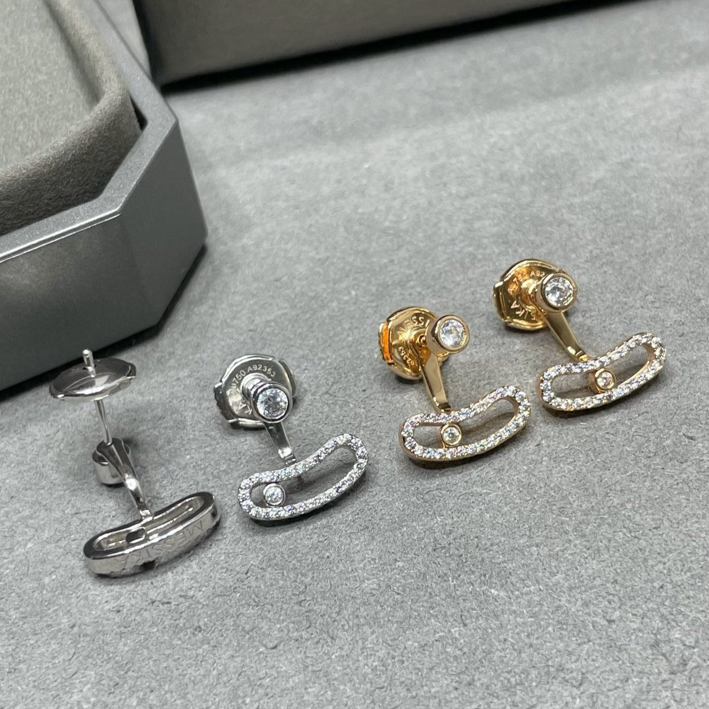 [LumiVibe]MOVE UNO PINK GOLD DIAMOND EARRINGS