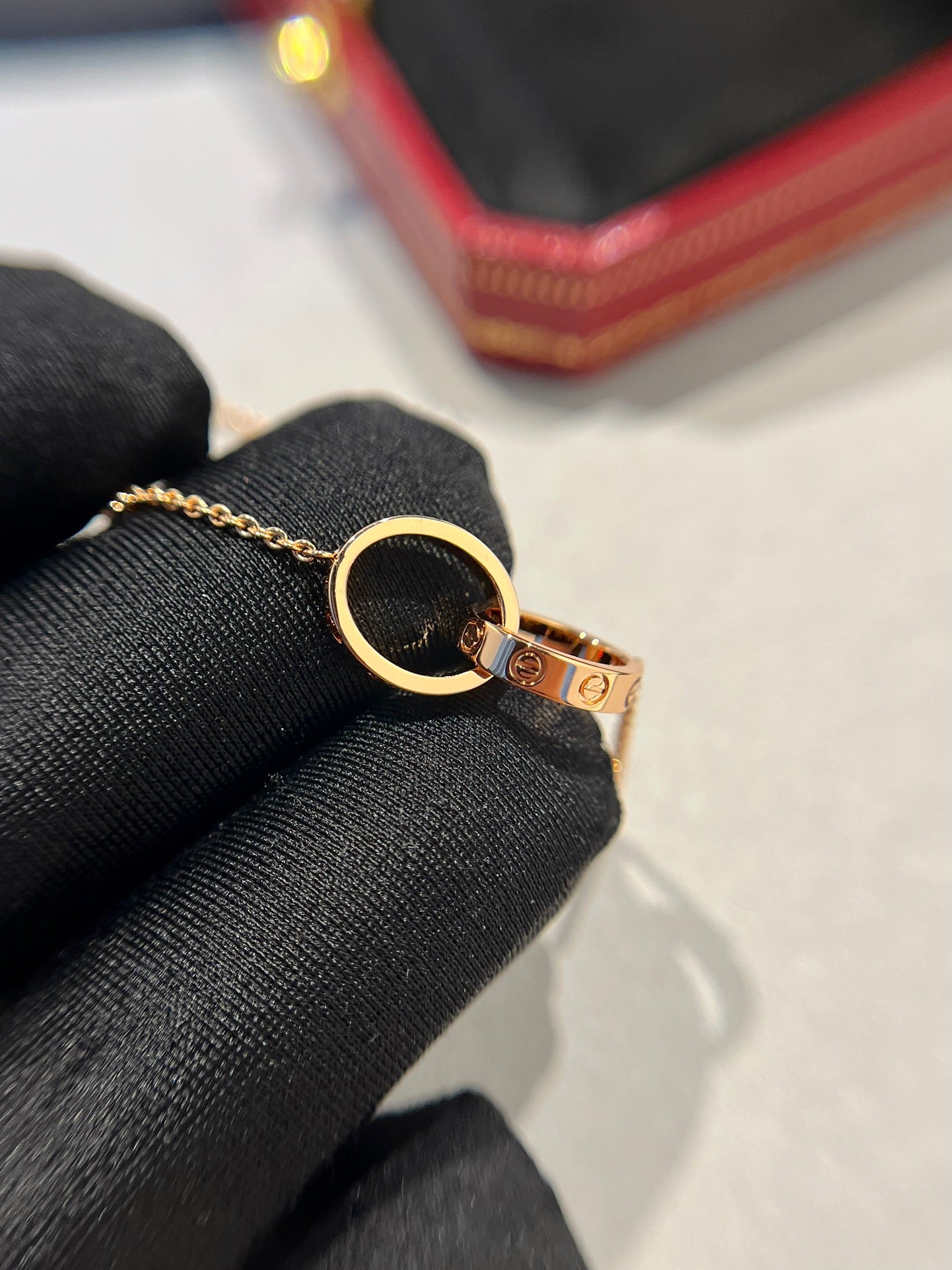 [LumiVibe]LOVE NECKLACE DOUBLE RING PINK GOLD