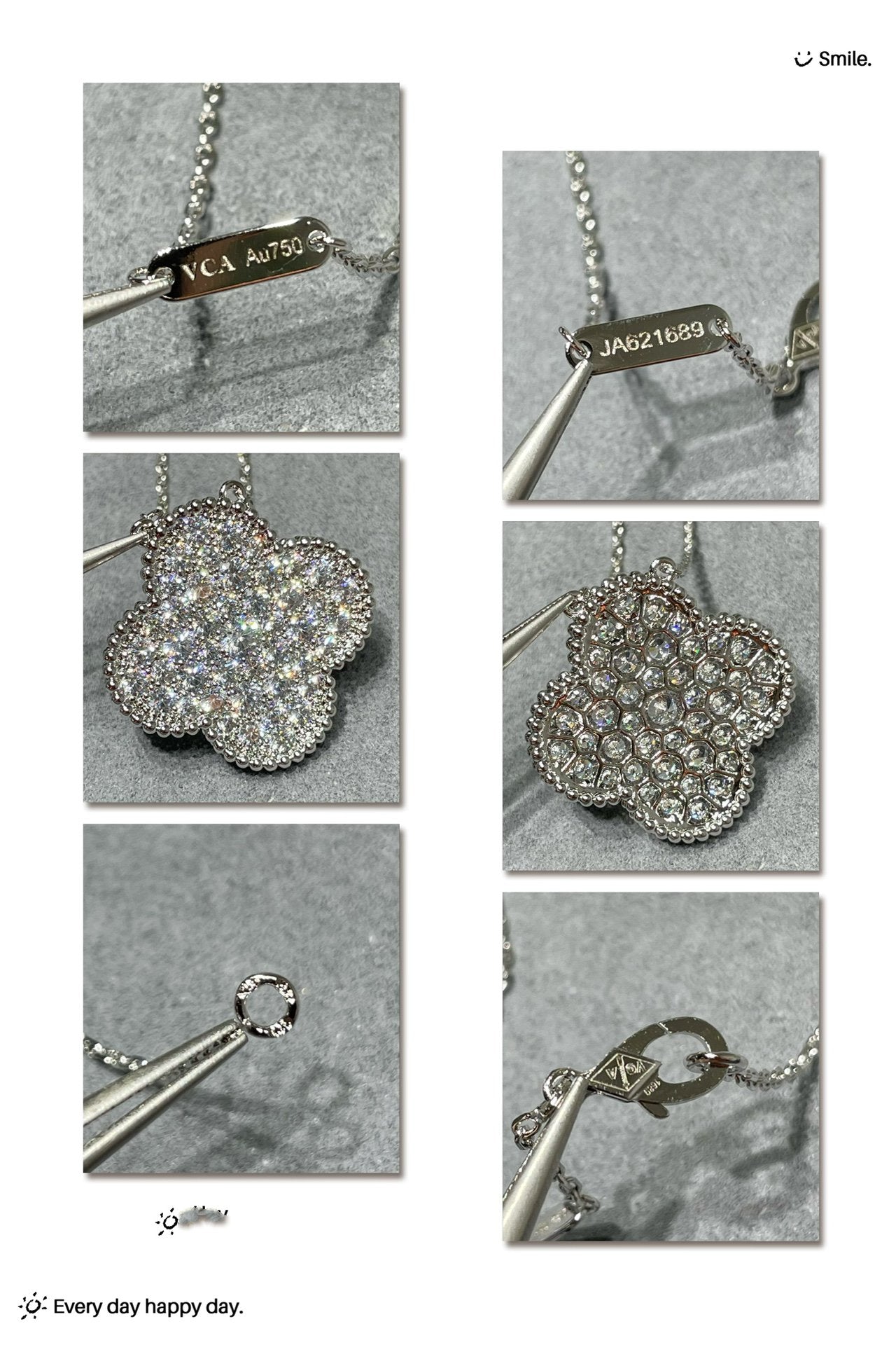 [LumiVibe]CLOVER 25MM LARGE PENDANT DIAMOND PAVED SILVER NECKLACE