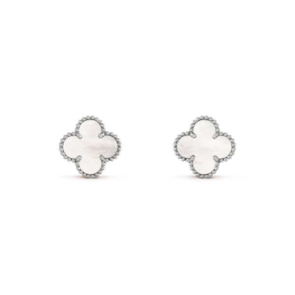 [LumiVibe]CLOVER MEDIUM 1 MOTIFS  WHITE MOP EARRINGS SILVER