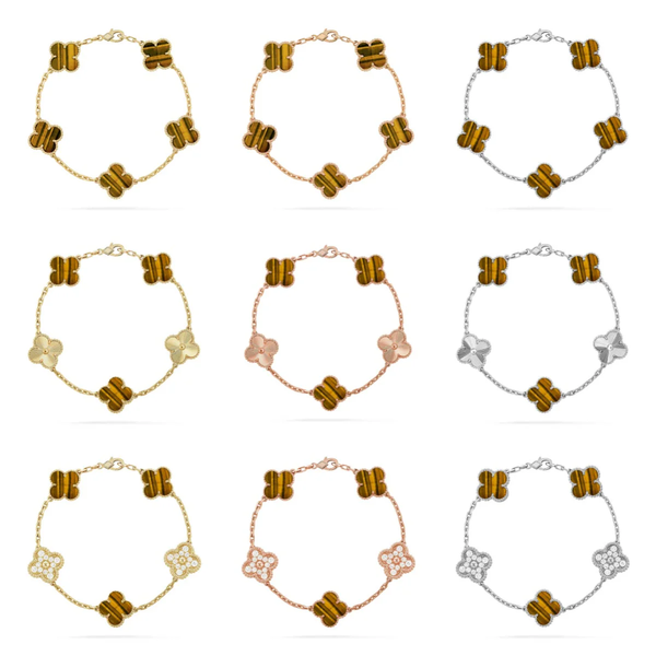 [LumiVibe] CLOVER 5 MOTIFS TIGER EYE BRACELET COLLECTION