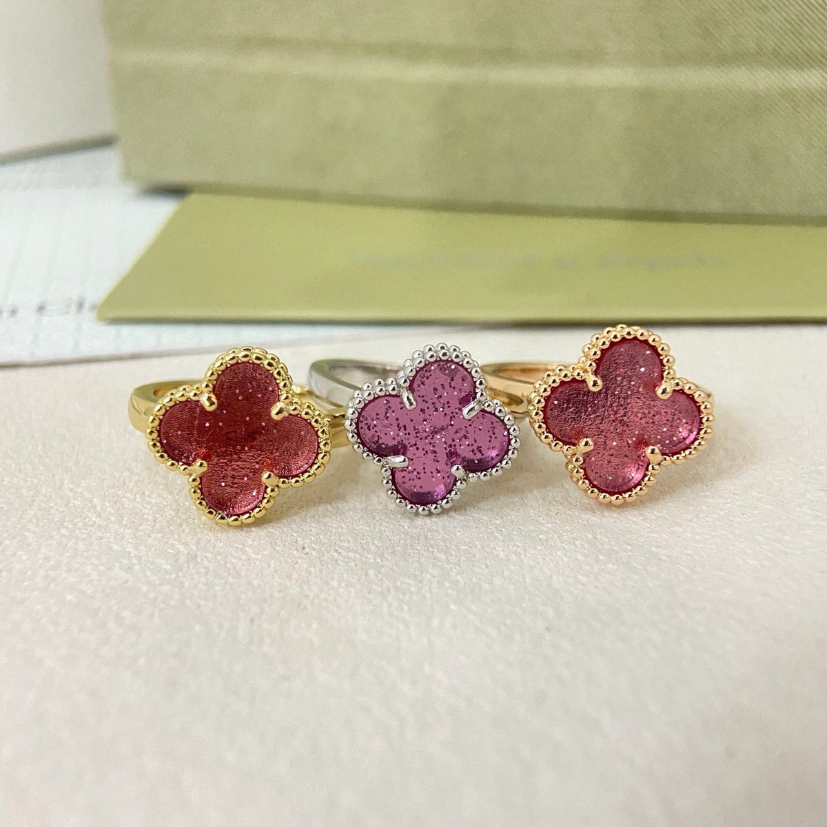 [Lumivibe]NEW ROSE QUARTZ FOUR-LEAF CLOVER RING