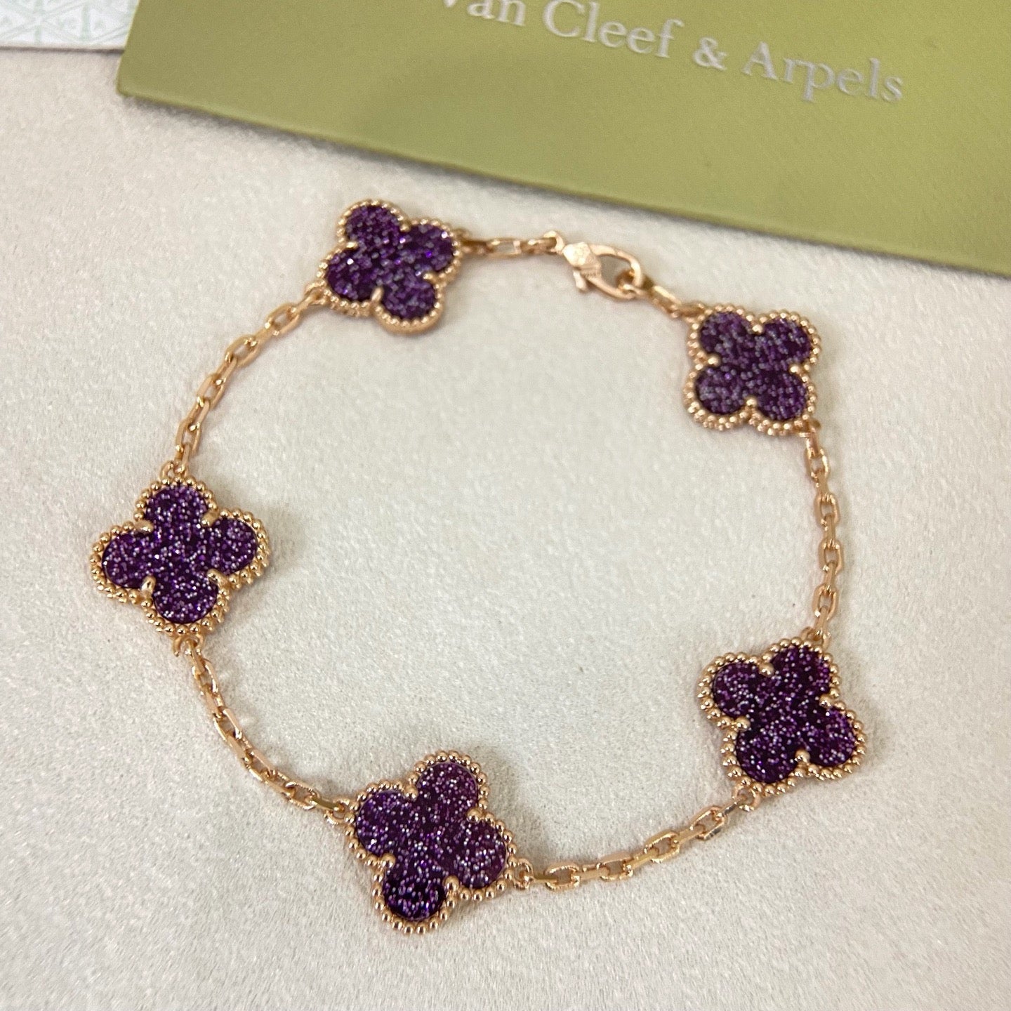 [Lumivibe]NEW PURPLE SAND-GOLD FOUR-LEAF CLOVER 5-FLOWER BRACELET