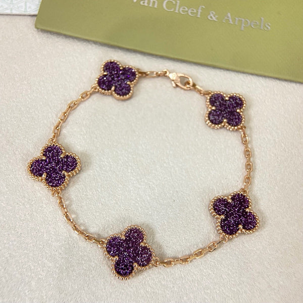 [Lumivibe]NEW PURPLE SAND-GOLD FOUR-LEAF CLOVER 5-FLOWER BRACELET