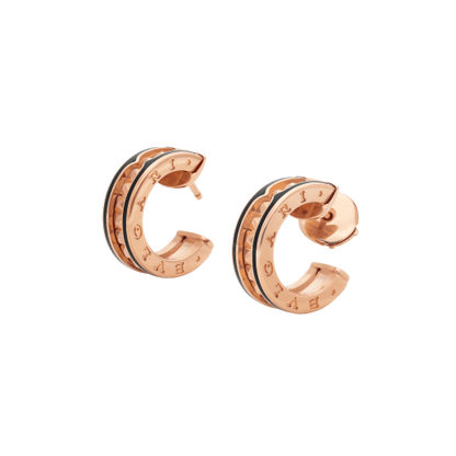 [LumiVibe]ZERO 1 ROCK PINK GOLD EARRINGS WITH STUDDED SPIRAL AND BLACK CERAMIC