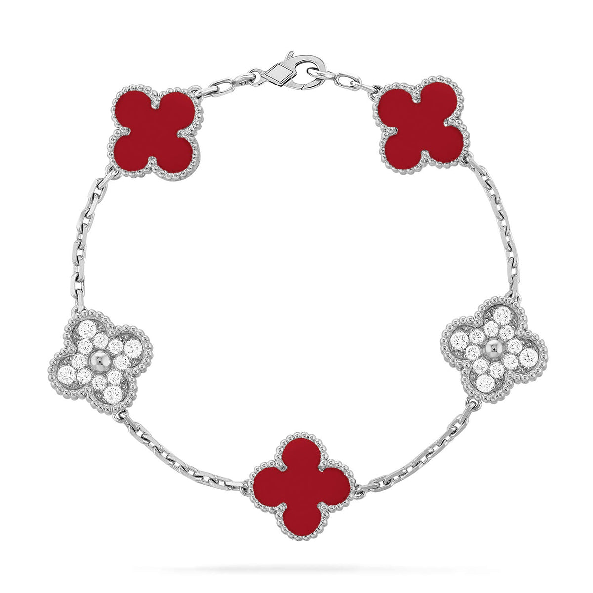 [LumiVibe] CLOVER 5 MOTIF RED CORNELIAN BRACELET COLLECTION