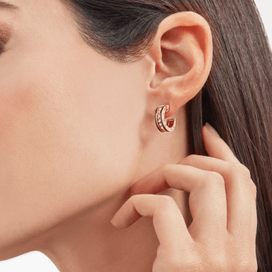 [LumiVibe]ZERO 1 ROCK PINK GOLD EARRINGS WITH STUDDED SPIRAL AND BLACK CERAMIC