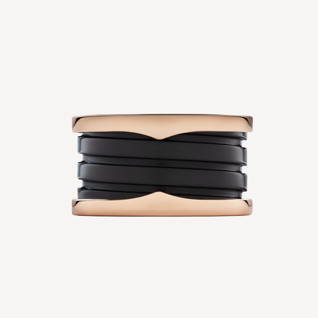 [LumiVibe]ZERO 1 FOUR-BAND LOOPS AND BLACK CERAMIC SPIRAL PINK GOLD RING