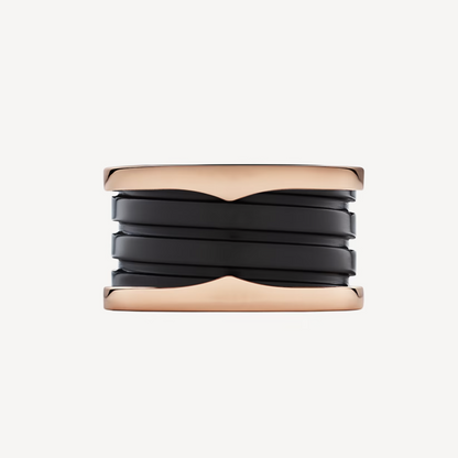 [LumiVibe]ZERO 1 FOUR-BAND LOOPS AND BLACK CERAMIC SPIRAL PINK GOLD RING