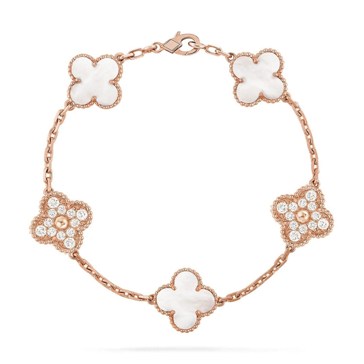 [LumiVibe]CLOVER WHITE PEARL MOP 5 MOTIF BRACELET COLLECTION