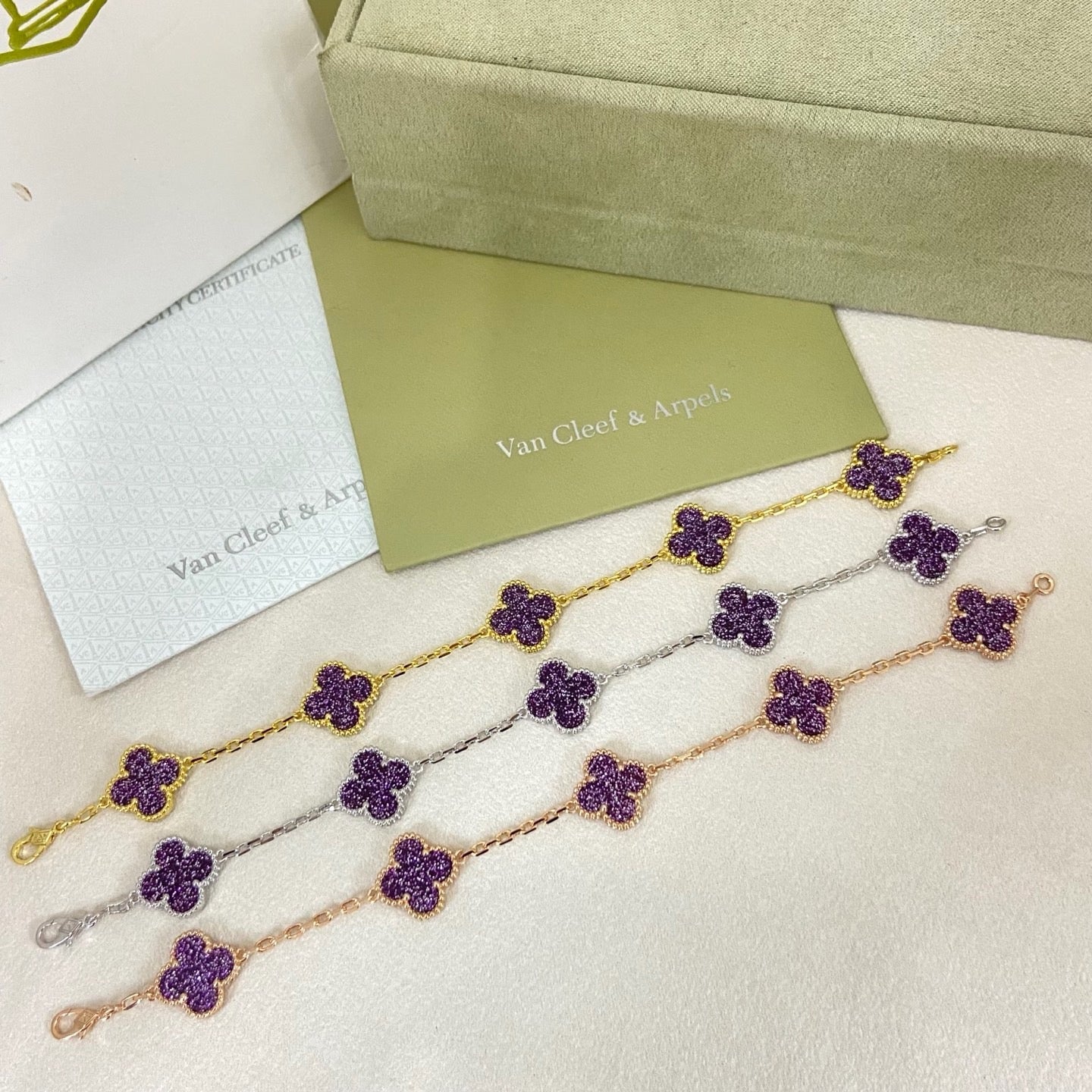 [Lumivibe]NEW PURPLE SAND-GOLD FOUR-LEAF CLOVER 5-FLOWER BRACELET