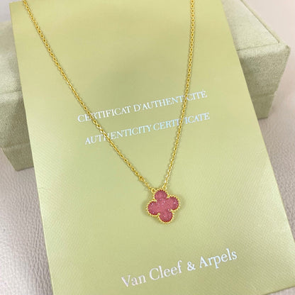 [Lumivibe Jewelry]15MM BUBBLE PINK ENAMEL SINGLE-FLOWER FOUR-LEAF CLOVER NECKLACE