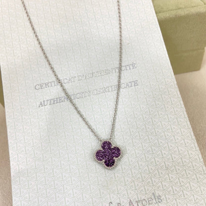 [Lumivibe Jewelry]NEW 15MM PURPLE SAND-GOLD FOUR-LEAF CLOVER NECKLACE