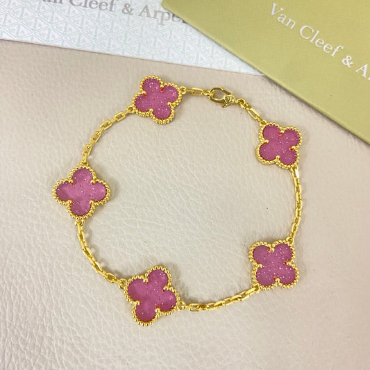 [Lumivibe]NEW BUBBLE PINK ENAMEL 5-FLOWER BRACELET