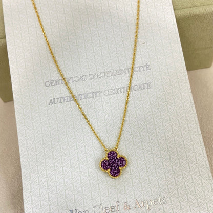 [Lumivibe Jewelry]NEW 15MM PURPLE SAND-GOLD FOUR-LEAF CLOVER NECKLACE